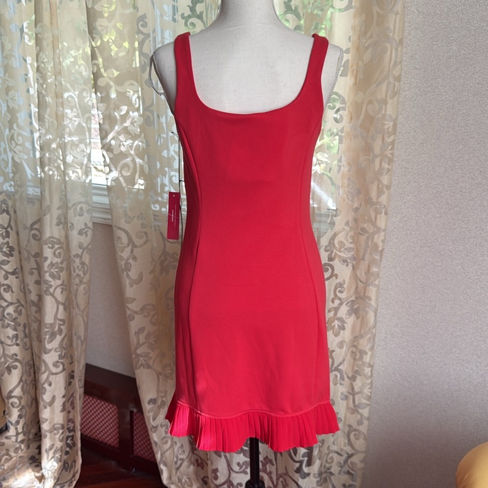Red Sleeveless Dress with Ruffle Hem - Picture 2 of 2